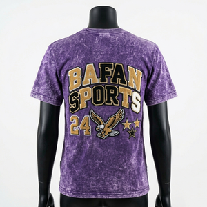 Camiseta de Algodón Grueso de 240 GSM para Mujer, Estilo Acid Wash, Color Morado Vintage, con Parche de Chenilla con Logotipo - Product Image 5