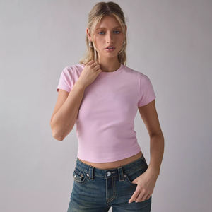 Camiseta Corta Rosa para Mujer, 100% Algodón, Manga Corta, Corte Ajustado, Estilo Urbano, Top de Moda, Proveedor Mayorista, Top Corto Personalizado - Product Image 1