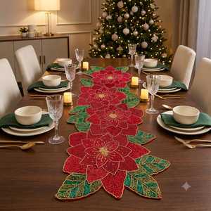 Hand Knitted Poinsettia <b>Table</b> <b>Runner</b> Red Green Christmas for Holiday <b>Dining</b> Dcor Home Polyester/Cotton Embroidered Mohammad - Product Image 4