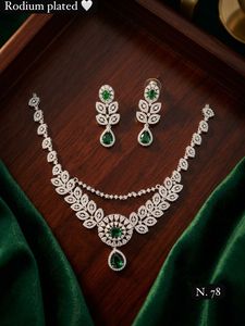 <b>Silver</b> Plated Brass Women's Bridal Set <b>Choker</b> Necklace Drop Earrings Tikka Ethnic Zircon Trendy Certified Wedding Engagement - Product Image 1