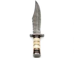 Handcrafted Twist Damascus Steel Utility <b>Knife</b> Outdoor Field Segmented <b>Bone</b> Brass Micarta Spacer <b>Handle</b> OEM - Product Image 4