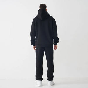 Conjunto Deportivo de Dos Piezas para Hombre, Sudadera Corta con Capucha y Pantalones Anchos de Felpa Negra, Ropa Deportiva Casual - Product Image 6