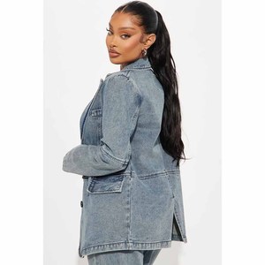 Chaqueta vaquera corta para mujer con adornos de cristales de imitación, manga larga, cuello vuelto, estilo primavera - Product Image 6