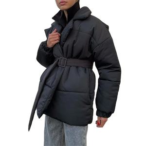 Nueva chaqueta gruesa moda sólida chaqueta acolchada mujer Vintage cinturón suelto cálido Parkas abrigos señoras - Product Image 1