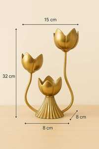 Support de bougie en aluminium en forme de tulipe dorée Hestia, fait à la main, écologique, durable, pour les activités religieuses, décoration de la maison - Product Image 2
