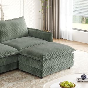 Divano a U in Tessuto Corduroy a 4 Posti, Set Comodo con Seduta Profonda, 2 Poggiapiedi Mobili, Divano Cloud Confortevole per Soggiorno - Product Image 5