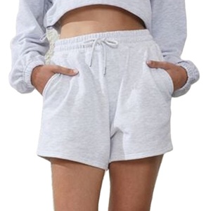 Shorts de jogging amples pour femmes, taille haute, avec cordon de serrage, poches, 100% coton, couleur unie, pour le yoga, la course à pied et les tenues décontractées - Product Image 2