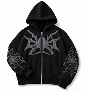 Sweat-shirt à capuche zippé intégral pour homme, coupe oversize, délavé à l'acide, avec crâne en strass personnalisé, brodé, orné de cristaux scintillants, pour l'hiver - Product Image 1