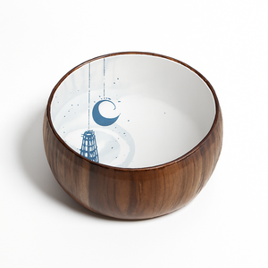 Cuenco de Madera Esmaltado con Diseño de Luna Creciente Azul, Regalo Islámico para Ramadán, Decoración Eid, Cuenco Decorativo Hecho a Mano para Mesa - Product Image 1