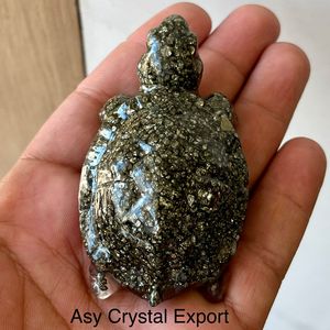 Natural Pyrite <b>Crystal</b> Turtle Feng Shui Wealth Luck Tortoise Resin Healing Stone <b>Animal</b> Carving Home Decor Reiki <b>Crystal</b> Gift - Product Image 4