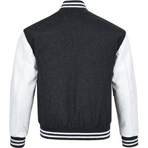 Classic Unisex Geometric Patchwork Hooded Letterman Varsity Jacket Canvas Rib Knit Cuffs Contrast Sleeves Front Soft Lining - Product Image 5