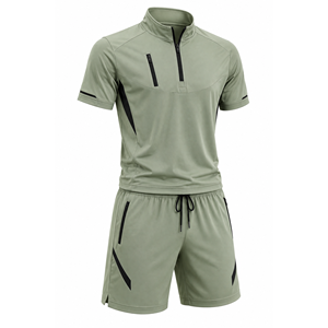 Grace Collection Men's Sporty Streetwear Hooded Quarter-<b>Zip</b> Short Sleeve Top & Shorts Set Quick Dry Fleece Winter Solid Color - Product Image 5