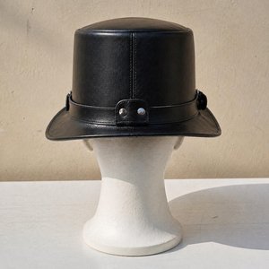 Premium quality custom made Handmade Black Leather <b>Steampunk</b> Top <b>Hat</b> Gothic Buckle Band Festival Cosplay <b>Hat</b> - Product Image 5