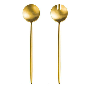 Ensemble de 2 ustensiles de service de luxe en acier inoxydable doré, finition antique, avec poignée tressée motif palmier moderne - Product Image 6