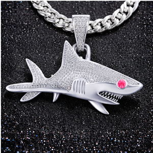 จี้เงินแท้ 925 สไตล์ฮิปฮอปสุดเทรนดี้  รูปสัญลักษณ์จักรราศี ปลาฉลาม ชุบโรเดียม ประดับเพชรแล็บโกรว์  สร้อยคอของขวัญ - Product Image 2