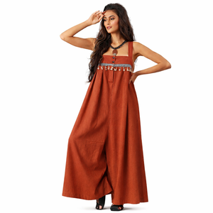 Combinaison décontractée haut de gamme pour femme, 60/40 lin/coton, boutonnée, brodée, tie-dye, taille haute, doublure douce en mulmul, idéale pour l'été - Product Image 2