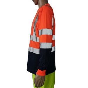 Camiseta de Alta Visibilidad Clase 3 Reflectante de Seguridad en Color Naranja Lima, Manga Corta y Larga, Camiseta Reflectante con Base Azul Marino - Product Image 3