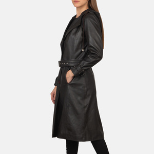 Manteau en cuir véritable sur mesure de haute qualité pour femmes / Vêtements de sport sur mesure, manteau long à manches longues - Product Image 4