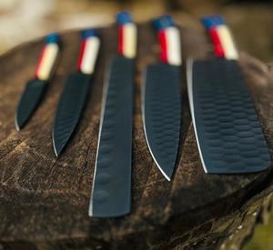 Hand Forged Carbon Steel Chef Knife Set 5-Piece Ambidextrous Traditional American Flag Design Bone Handle Kitchen Knives - Product Image 3