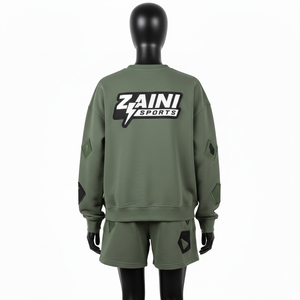 Ensemble femme sweat-shirt et short en molleton de coton brossé 320 GSM vert menthe avec logo en strass thermocollé - Product Image 5