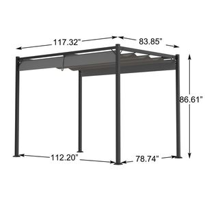 Pergola Gazebo da Giardino 10x7 FT con Tettoia Retrattile per Patio Esterno, Parco, Villa - Grigio Metallico - Product Image 2