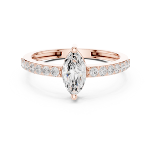 Anillo de Compromiso Solitario con Diamante Corte Marquesa en Oro Rosa de 18k con Banda Pavé, Joyería Nupcial Elegante y Minimalista - Product Image 1