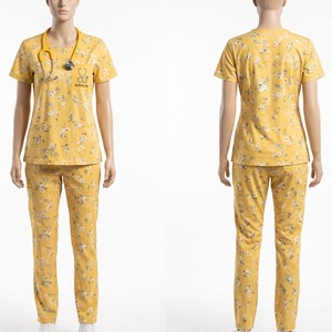 Ensemble de blouses médicales imprimées pour femmes, 95 % polyester, 5 % élasthanne, 180 GSM, extensible et doux, orange, broderie personnalisée, logo par transfert thermique - Product Image 3