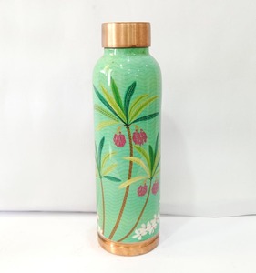 Botella de Agua de Cobre Puro con Estampado Paisley Rojo Dorado, Vajilla de Arte Tradicional Indio, Reutilizable, Minimalista para Viajes - Product Image 4