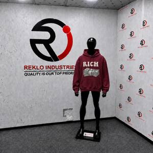 Sweat-shirt à capuche pour homme, couleur bordeaux, avec imprimé graphique 'Rich Letter Money', cordon de serrage, poche kangourou, manches longues, en promotion - Product Image 3