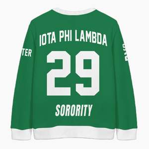 Cardigan tricoté personnalisé pour femmes Iota Phi Lambda, vert émeraude uni, avec lettres, blason, numéro et année, boutonné sur le devant - Product Image 6