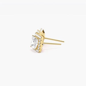 BRILLIANT DIAMANT Boucles d'oreilles clous en diamant de laboratoire Princess Halo 0,12 carat Or 14K plaqué rhodium Certifié IGI Taille brillant - Product Image 3