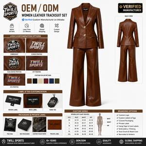 Traje Deportivo de Mujer en Cuero Sintético Marrón, Manga Larga, Transpirable, Elegante, para Negocios, con Cierre de Cordón, para Invierno - Product Image 6