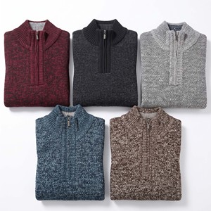 Cardigan en laine unie pour homme, col roulé 1/4 zip, manches classiques, anti-boulochage, tricoté, pour l'hiver - Product Image 6