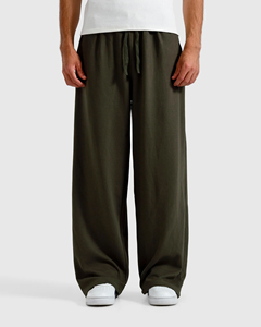 Pantalon de jogging décontracté pour homme, vert olive, coupe large, taille élastique, léger, en coton, polaire imperméable, respirant, écologique - Product Image 1