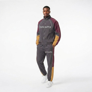Ensemble de survêtement pour homme avec logo personnalisé, veste zippée et pantalon de jogging à empiècements contrastés, fabricant de marque privée - Product Image 3