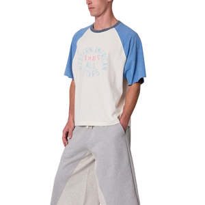 Men O Neck Short <b>Sleeve</b> <b>Raglan</b> <b>T</b> <b>Shirt</b> Contrast <b>Sleeves</b> Front Graphic Loose Fit Wholesale Custom OEM Cotton Jersey Tee <b>Shirt</b> Top - Product Image 6