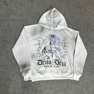 เสื้อฮู้ดดี้ผู้ชายสไตล์สตรีทแวร์ ปรับราคาได้ แฟชั่นอินเทรนด์ สีชมพู ซิป แต่งลายขาดๆ ประดับเพชร ซิปแบบรูดขึ้น ล้างสีแบบแอซิดวอช ผ้าฟลีซ - Product Image 6
