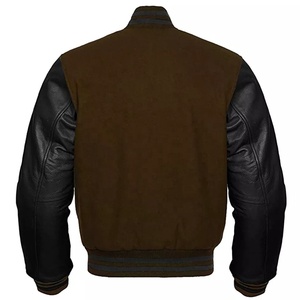 Chaqueta Bomber Gris para Hombre, Mangas de Cuero PU Negro, Cuello Alto, Cierre de Botones, Casual, Resistente al Viento, Transpirable, Estilo Urbano, Invierno - Product Image 4