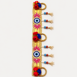 Décoration artisanale pour porte, motif œil porte-bonheur Bandhanwar, avec Latkan floral doré, pour la fête de Diwali, les mariages et l'entrée de la maison - Product Image 3