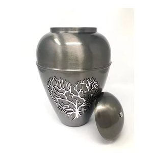 Urna Funeraria Decorativa de Aluminio Gris Premium para el Hogar, con Diseño Floral en Relieve, Florero para Cenizas Conmemorativas - Product Image 1
