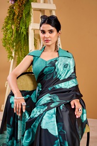 Indian Traditional Ethnic Satin Silk <b>Saree</b> in Floral Print for Casual Wear and Festive Function for Women Fancy Trendy Outfit - Product Image 2