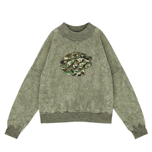 Sudadera y Hoodies con Logo Camuflaje Verde Mineral para Mujer, Jersey de Manga Larga Vintage con Apliques Bordados, Vendedor OEM/ODM - Product Image 3