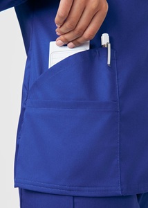 Women's Eco-Friendly Blue <b>Scrub</b> <b>Top</b> Full Zip Front Pockets Polyester Woven Hospital Uniform Needle Detection Seamless Fusing - Product Image 6
