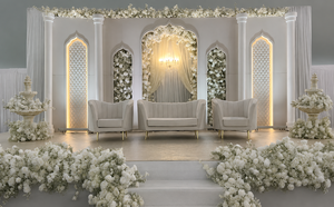 Arcos de madera en forma de U exclusivos para bodas modernas, paneles de fondo blancos premium para decoración/instalación de escenarios de bodas al aire libre - Product Image 3