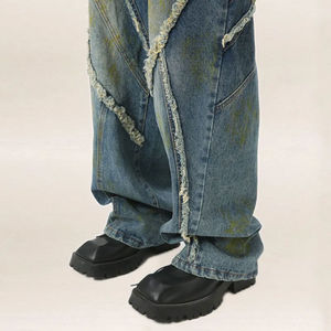 Jean baggy en denim délavé de haute qualité pour homme, style streetwear, poches cargo personnalisées, boutons et rivets, coupe ample - Product Image 4
