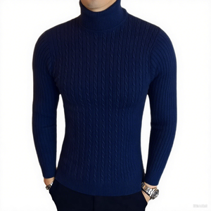 Pull à col roulé pour homme, tendance, à manches longues, pour l'hiver, motif col roulé, respirant, tricoté, pour la saison d'automne, chaud - Product Image 3
