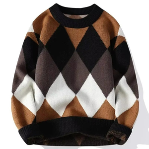 2026 Men's <b>Argyle</b> Knitted <b>Sweater</b> Full Sleeve Pullover Autumn Fashion 100% Acrylic Regular Fit O Neck Warm <b>Sweaters</b> - Product Image 5