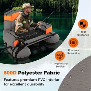 Orange and Gray 350lbs <b>Inflatable</b> Fishing <b>Float</b> Tube with 2 Air Chambers Featuring Rod Holder and Fish Ruler - Product Image 6