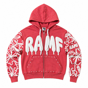 Sweat à capuche pour homme personnalisé, imprimé DTG, surdimensionné, imperméable, avec impression Puf, bords bruts déchirés, en molleton bouclette, motif graphique Y2K - Product Image 5