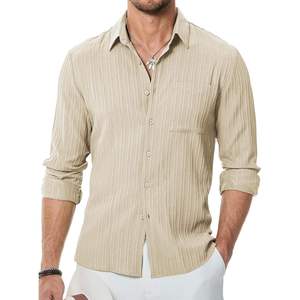 Chemise de plage unie à manches longues en polyester/coton anti-plis pour homme, col boutonné, poche, grandes tailles XL-6XL – Meilleure vente - Product Image 1